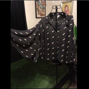 ant cape sleeve button down top